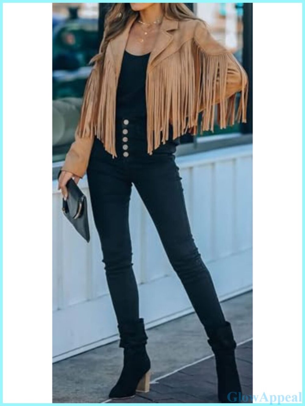 Faux Suede Leather Cropped Fringe Jacket Western Tassel Motorcycle Coat - Picture 3 of 6